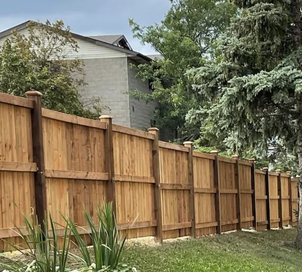 Completed board-to-board privacy fence with capped posts